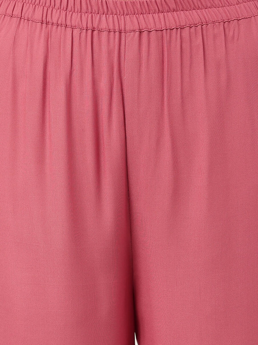 Rust Rayon Straight Kurta and Bottom Set with Embroidery