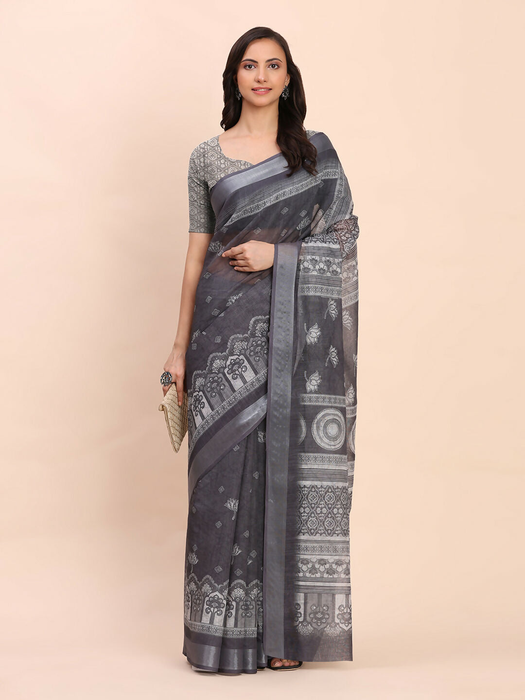 Shree Shyam Fashion Linen Cotton Black Saree