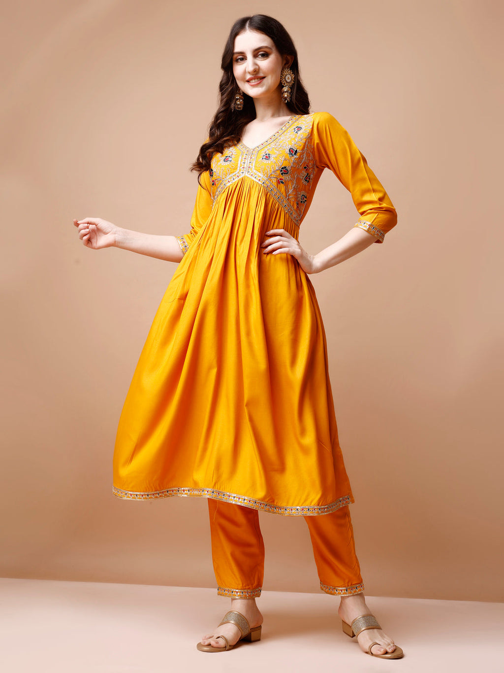 Alia Cut Embroidered Kurta With Pant & Dupatta, Multicolor - Hiral Fashion