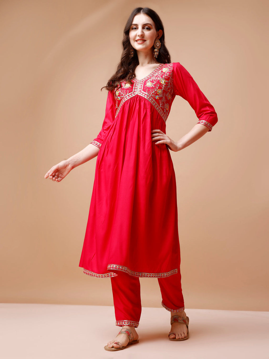 Alia Cut Embroidered Kurta With Pant & Dupatta, Multicolor - Hiral Fashion