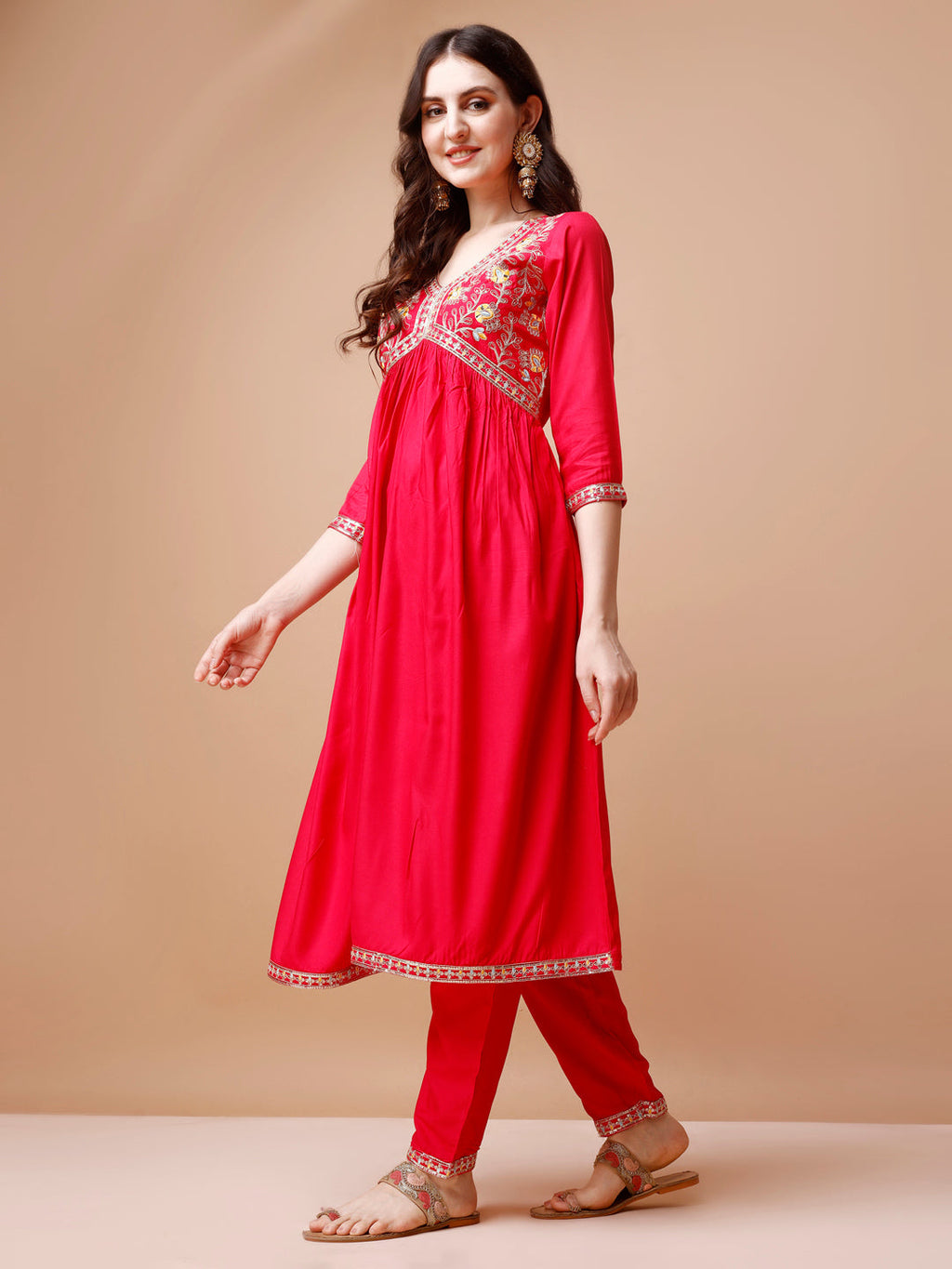 Alia Cut Embroidered Kurta With Pant & Dupatta, Multicolor - Hiral Fashion