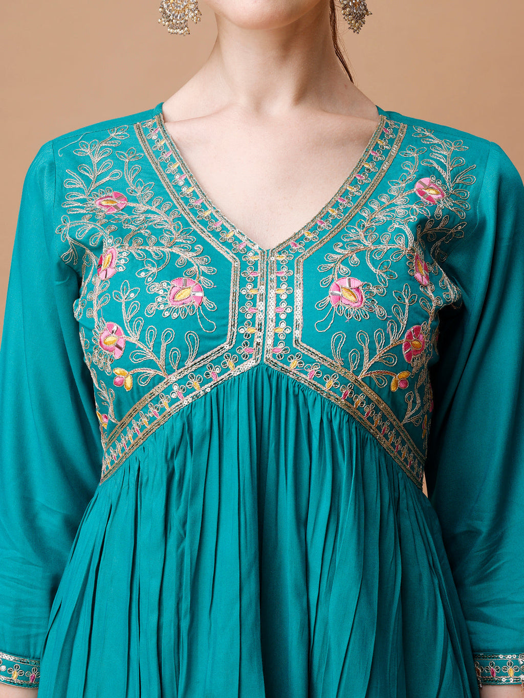 Alia Cut Embroidered Kurta With Pant & Dupatta, Multicolor - Hiral Fashion