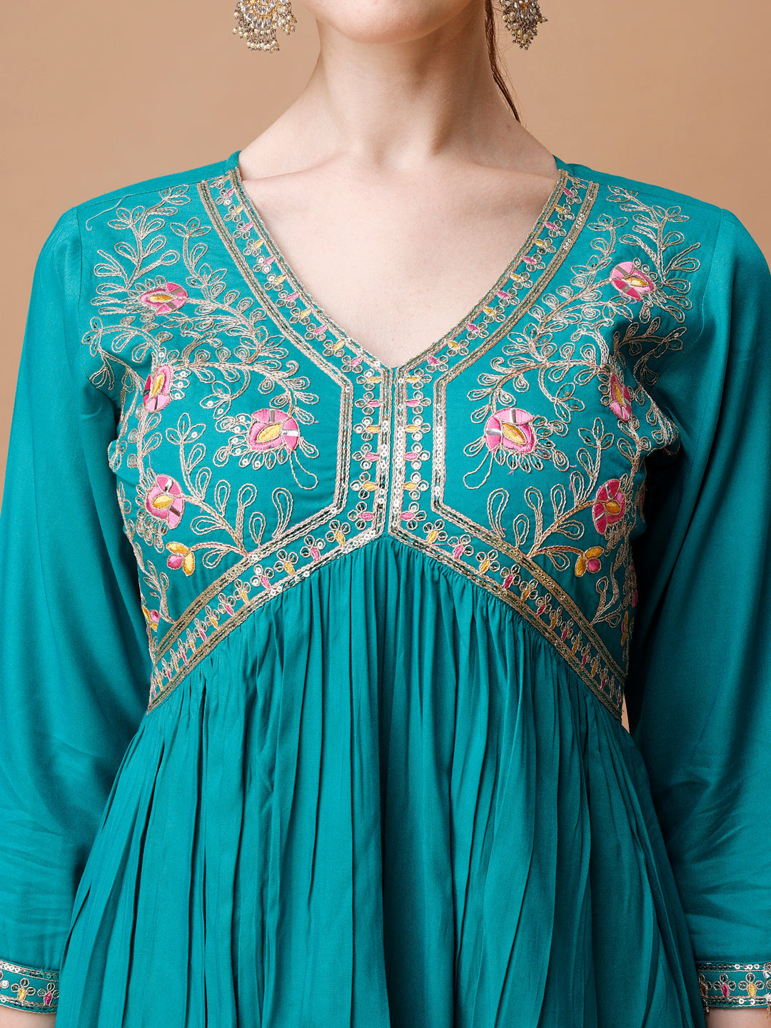 Alia Cut Embroidered Kurta With Pant & Dupatta, Multicolor - Hiral Fashion
