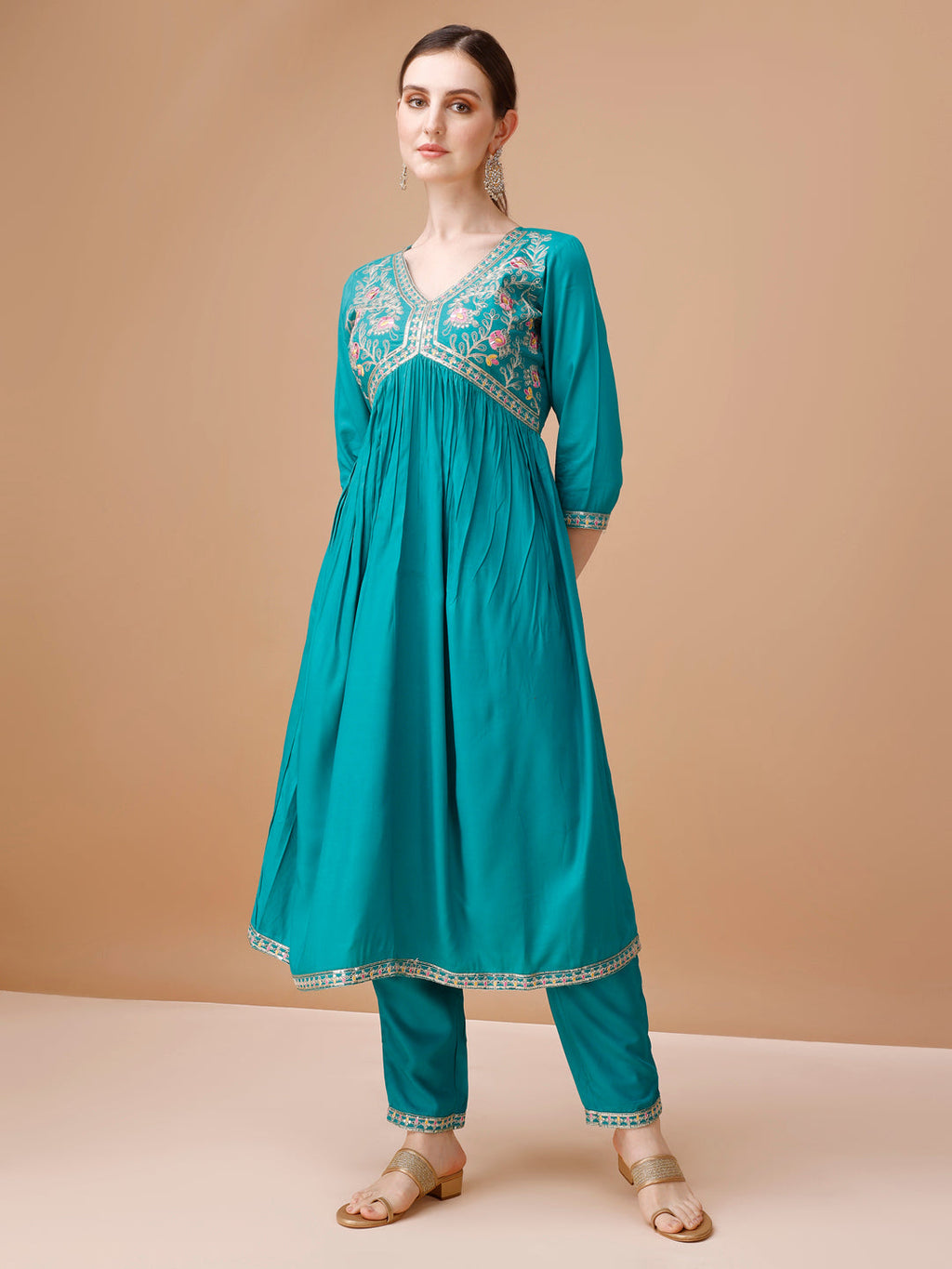 Alia Cut Embroidered Kurta With Pant & Dupatta, Multicolor - Hiral Fashion