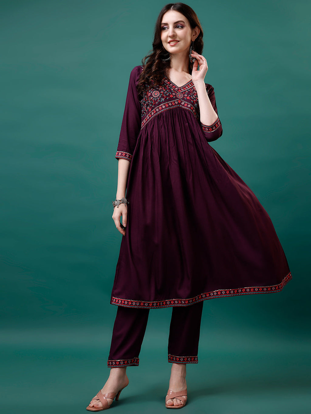 Alia Cut Embroidered Kurta Set with Printed Dupatta in Multicolor