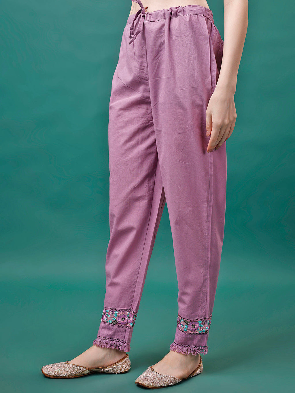 Multicolor Embroidered Kurta Set with Organza Dupatta and Pant