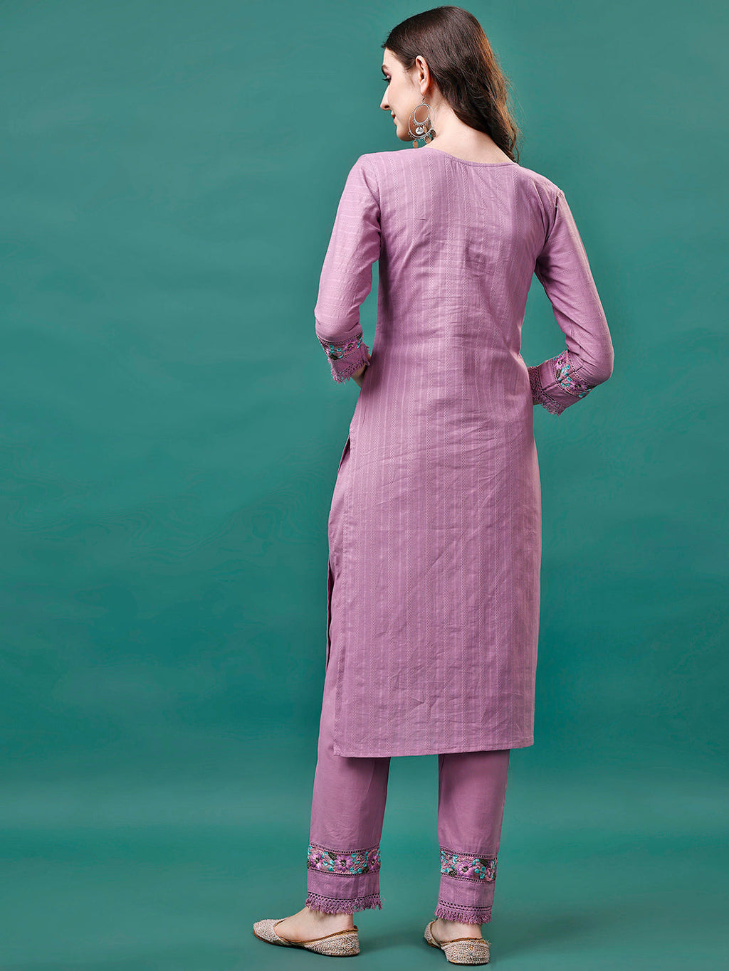 Multicolor Embroidered Kurta Set with Organza Dupatta and Pant