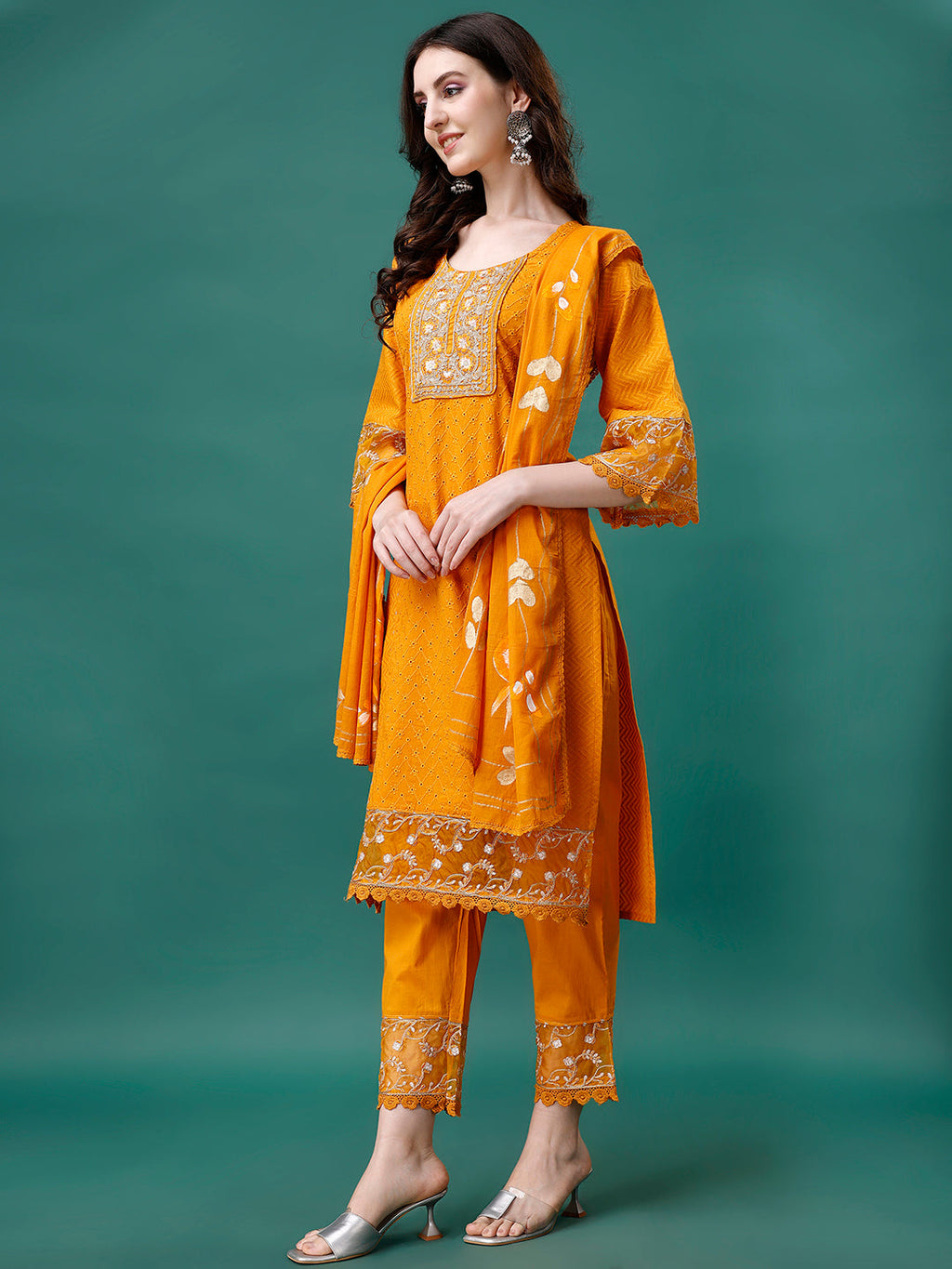 Embroidered Kurta With Pant & Embroidered Printed Dupatta, Multicolor - Hiral Fashion