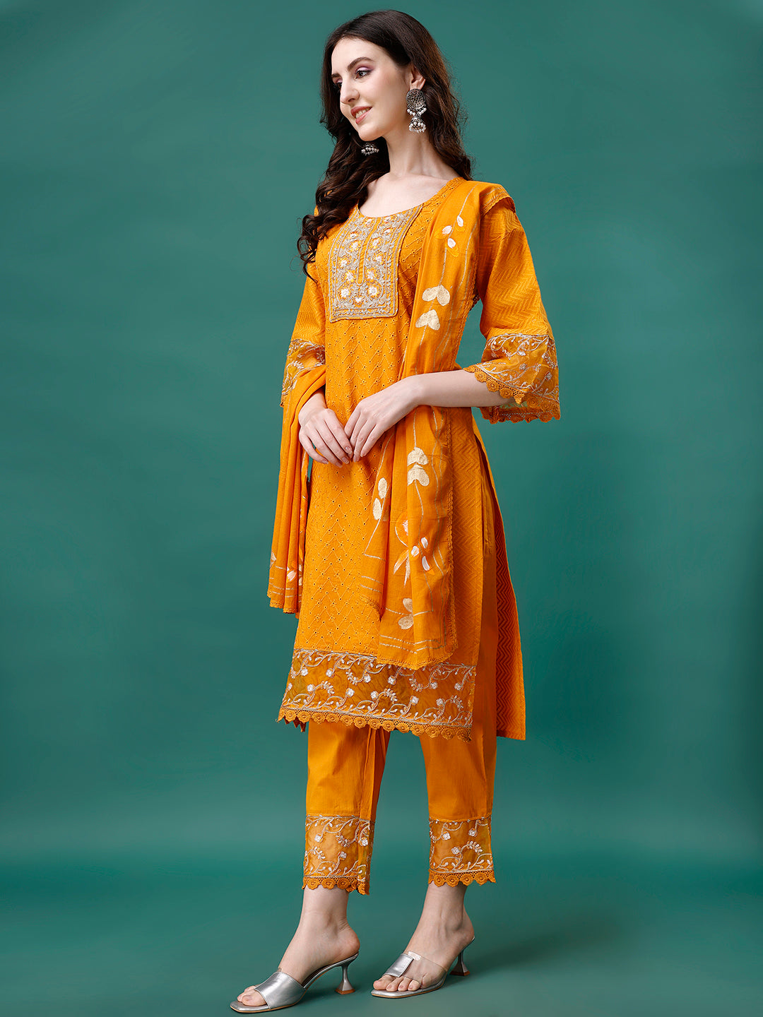 Embroidered Kurta With Pant & Embroidered Printed Dupatta, Multicolor - Hiral Fashion