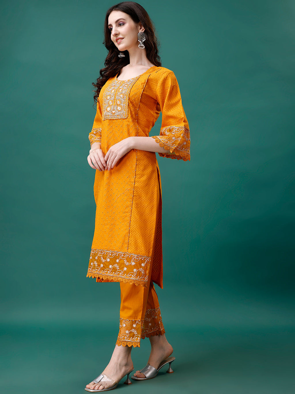 Embroidered Kurta With Pant & Embroidered Printed Dupatta, Multicolor - Hiral Fashion