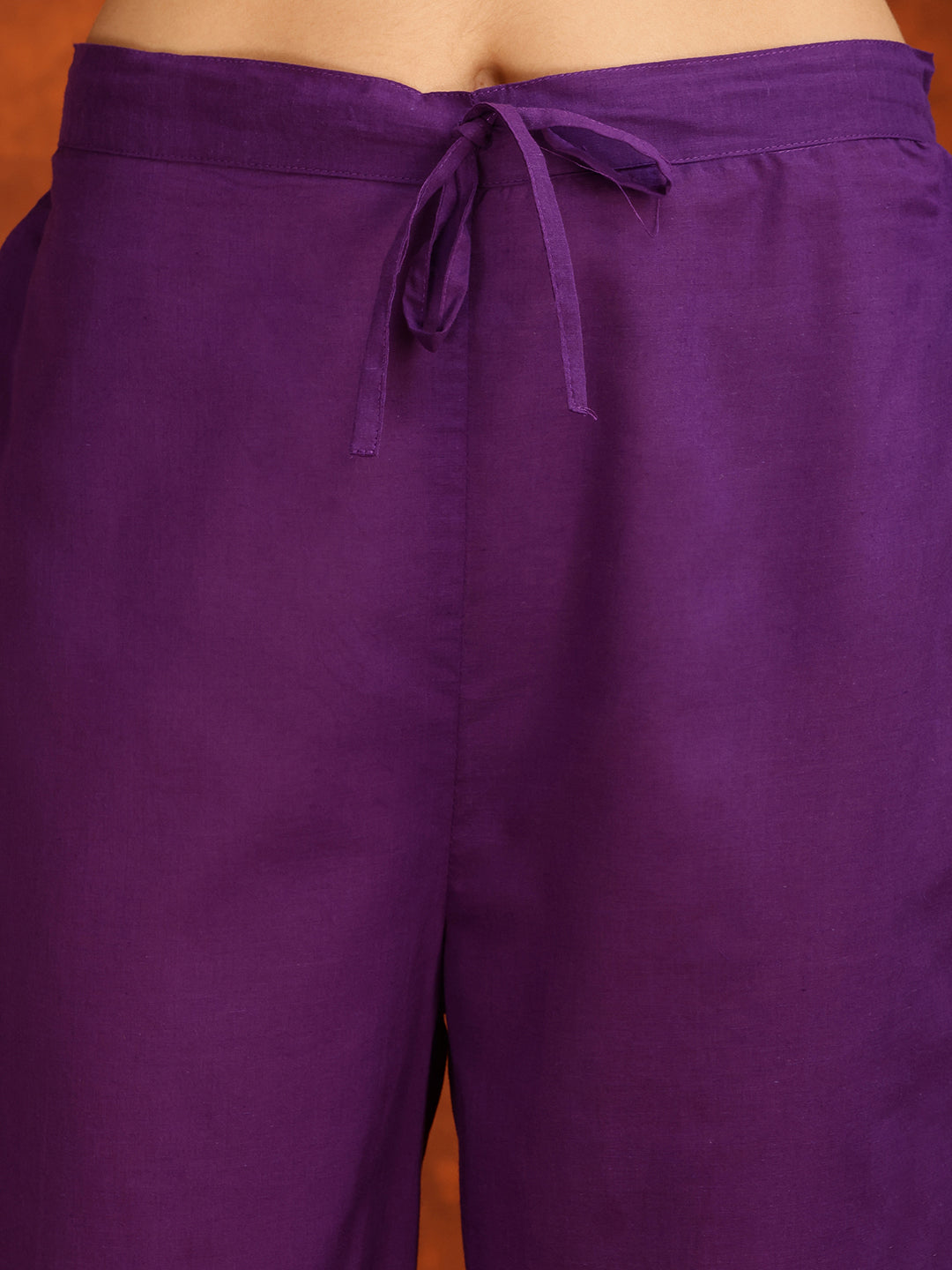 Purple Embroidered Cotton Kurta Set with Pant and Dupatta
