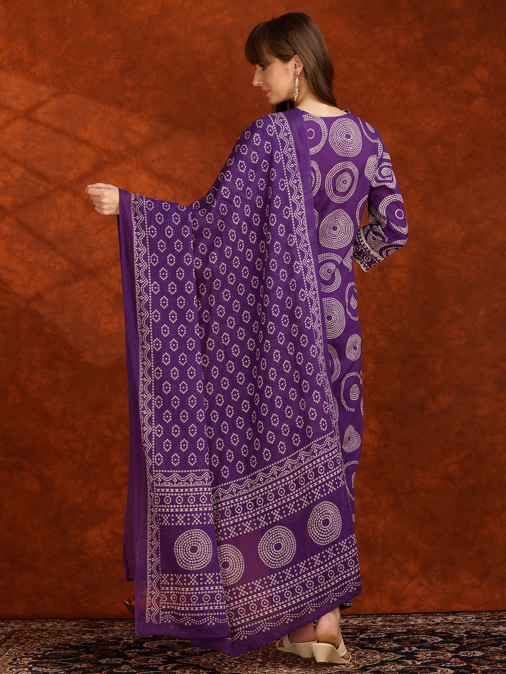 Purple Embroidered Cotton Kurta Set with Pant and Dupatta