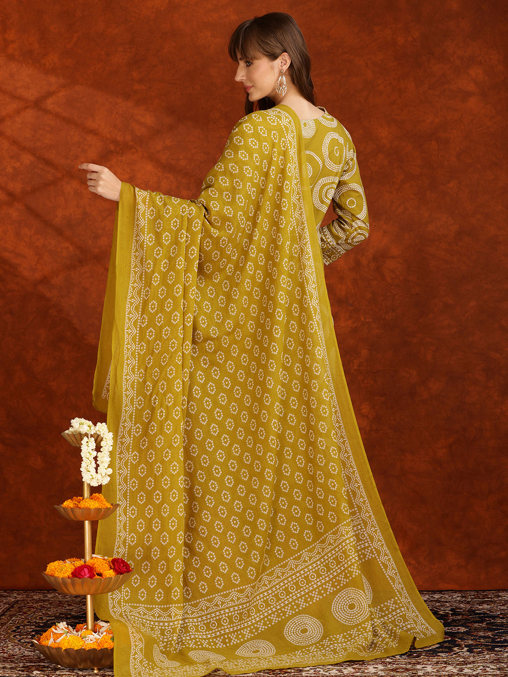 Embroidered Cotton Kurta Set with Pant and Dupatta - Yellow