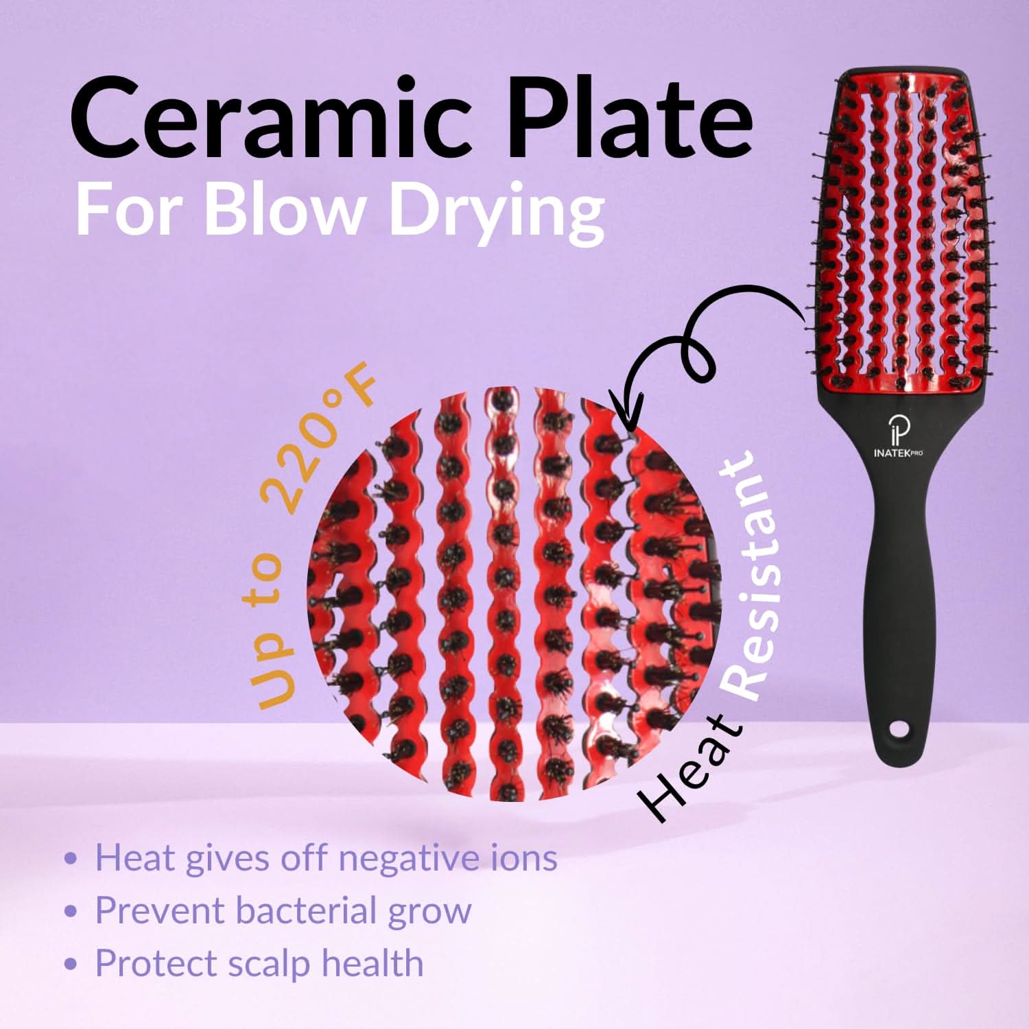 Medium Curved Vented Boar Bristle Detangler Brush in Red