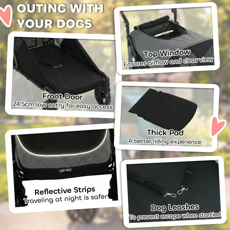 Dog Stroller for Large Dogs Up to 66 LBS with All-Terrain Spring Suspension, 8-Position Adjustable Handle