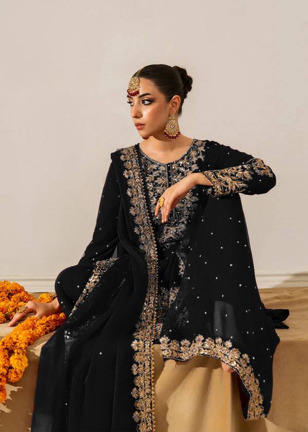 Black Georgette Sequin and Rivet Moti Palazzo Suit Set