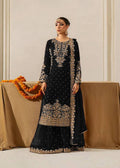 Black faux georgette palazzo suit with sequin and rivet moti embroidery detail