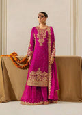 Elegant pink georgette palazzo suit with sequin and rivet moti embellishments