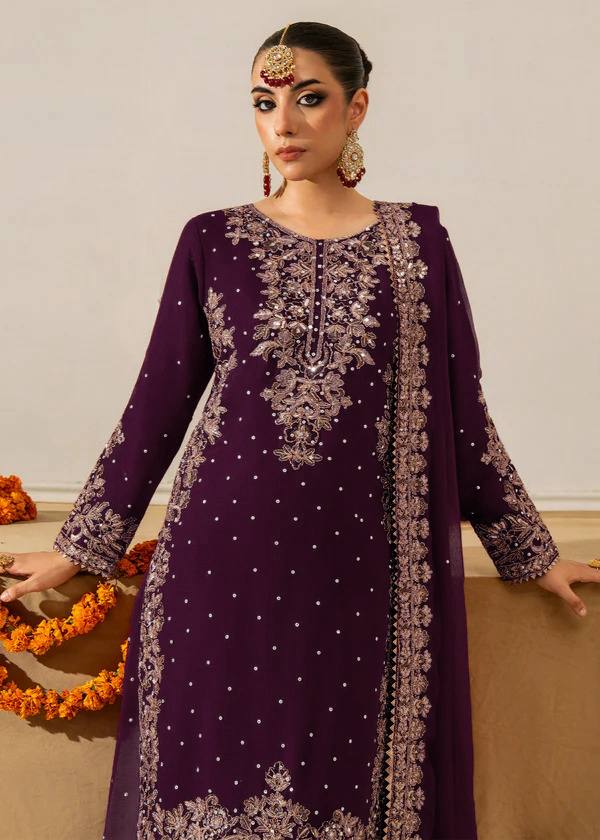Wine Georgette Palazzo Suit Set with Sequin and Rivet Moti Work
