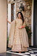 Cream georgette Anarkali suit with detailed thread and sequin embroidery