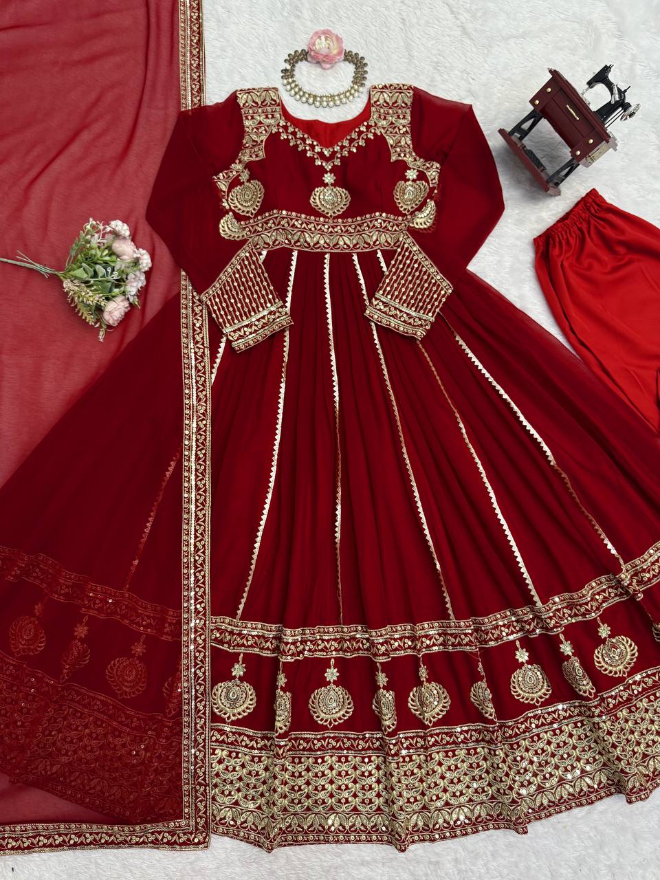 Maroon Georgette Anarkali Suit with Thread and Sequin Work