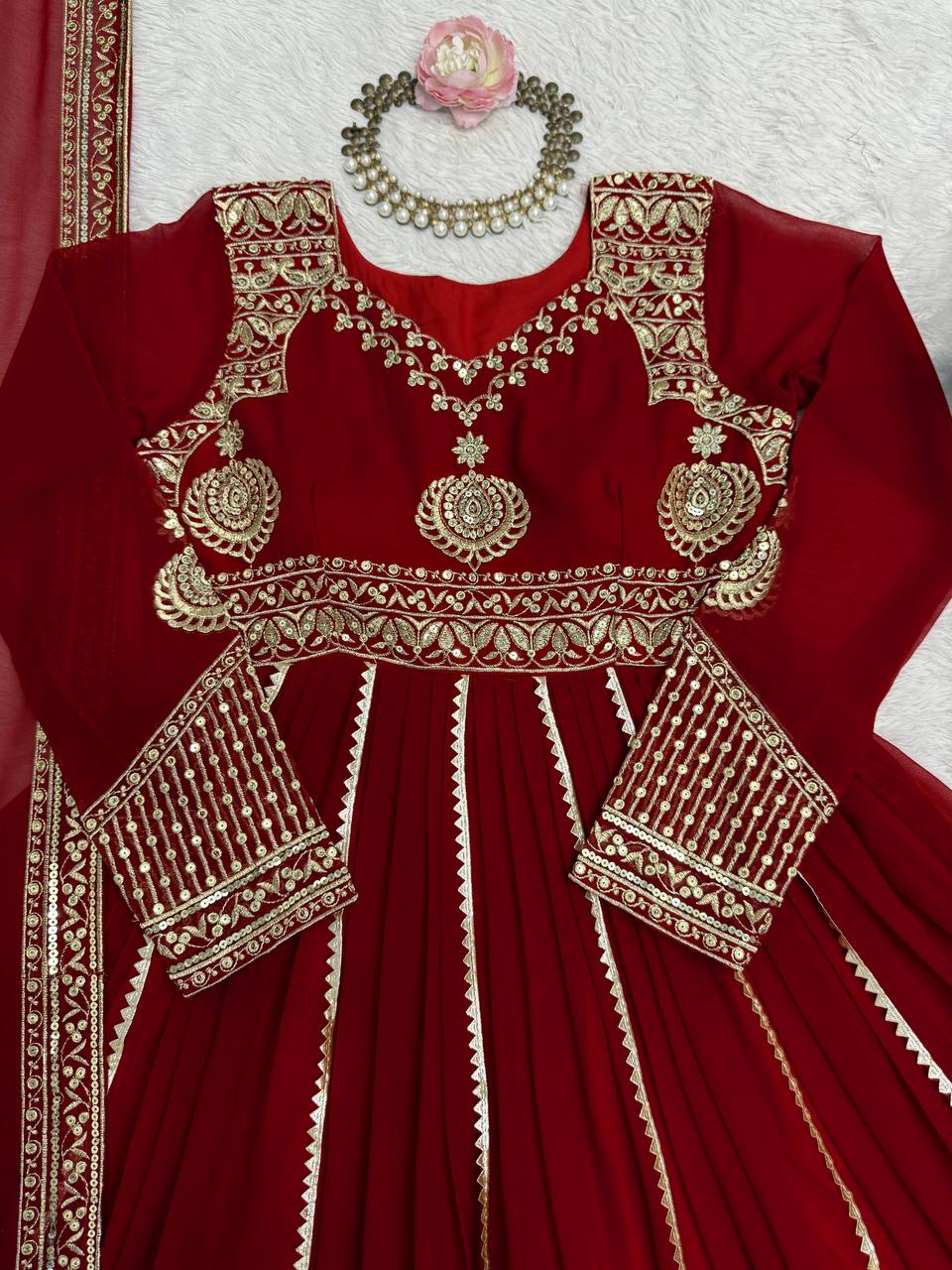 Maroon Georgette Anarkali Suit with Thread and Sequin Work
