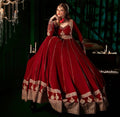 Maroon Anarkali suit in faux georgette fabric with intricate thread and sequin embroidery
