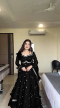 Prazu Fashion Black Georgette Thread Sequence Anarkali Suit
