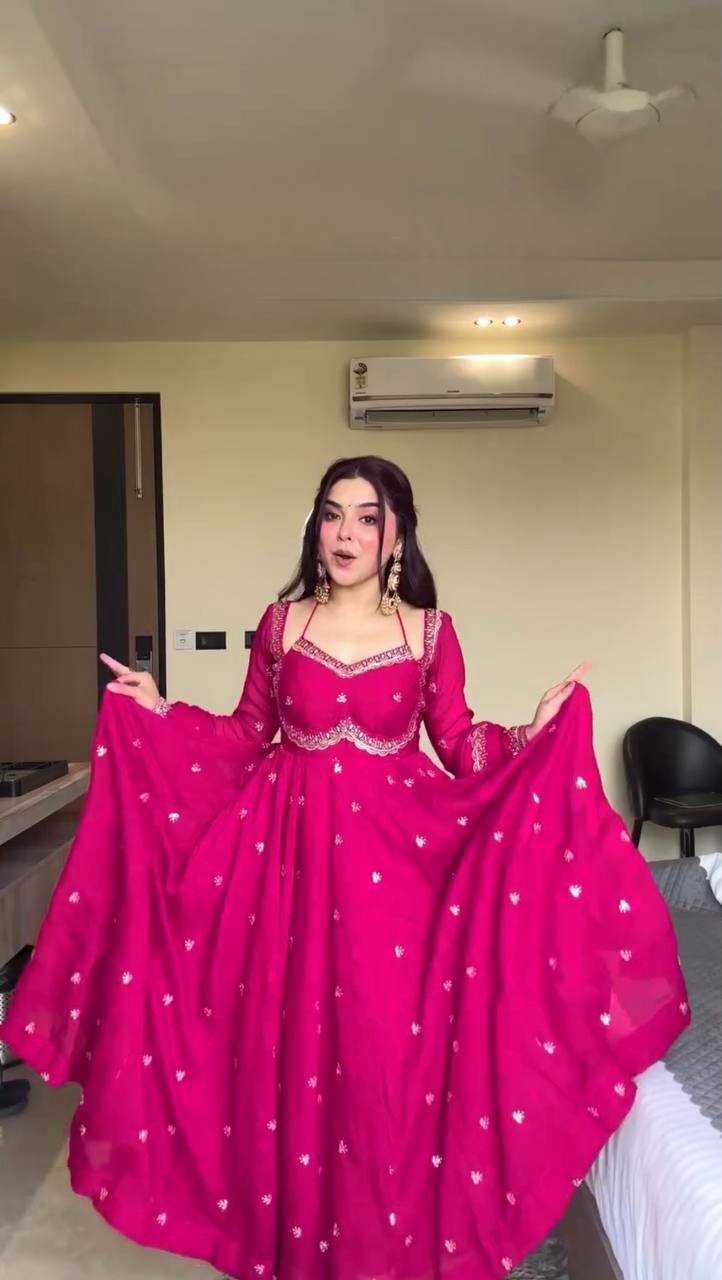 Pink Georgette Anarkali Suit with Thread and Sequin Embroidery