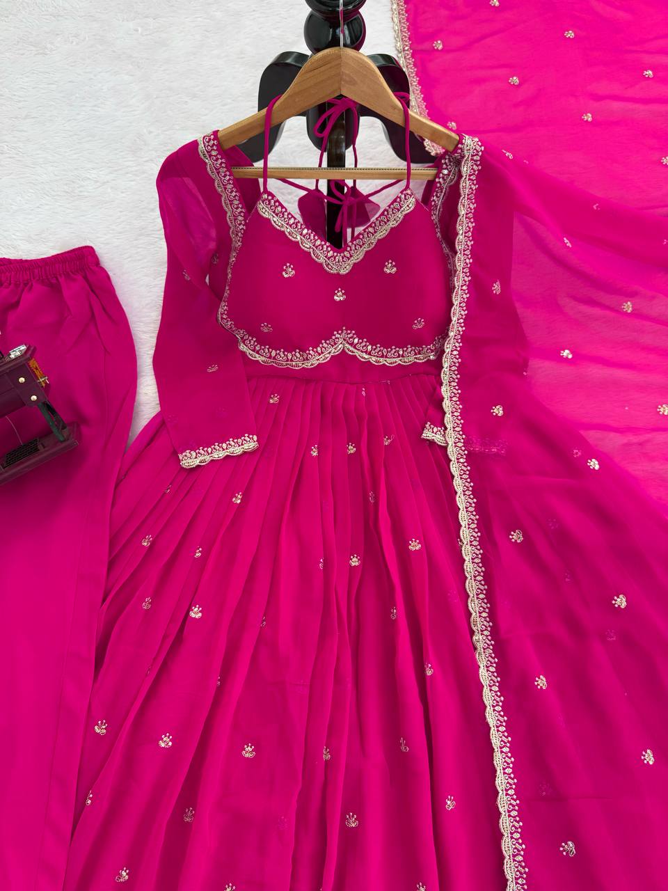 Pink Georgette Anarkali Suit with Thread and Sequin Embroidery