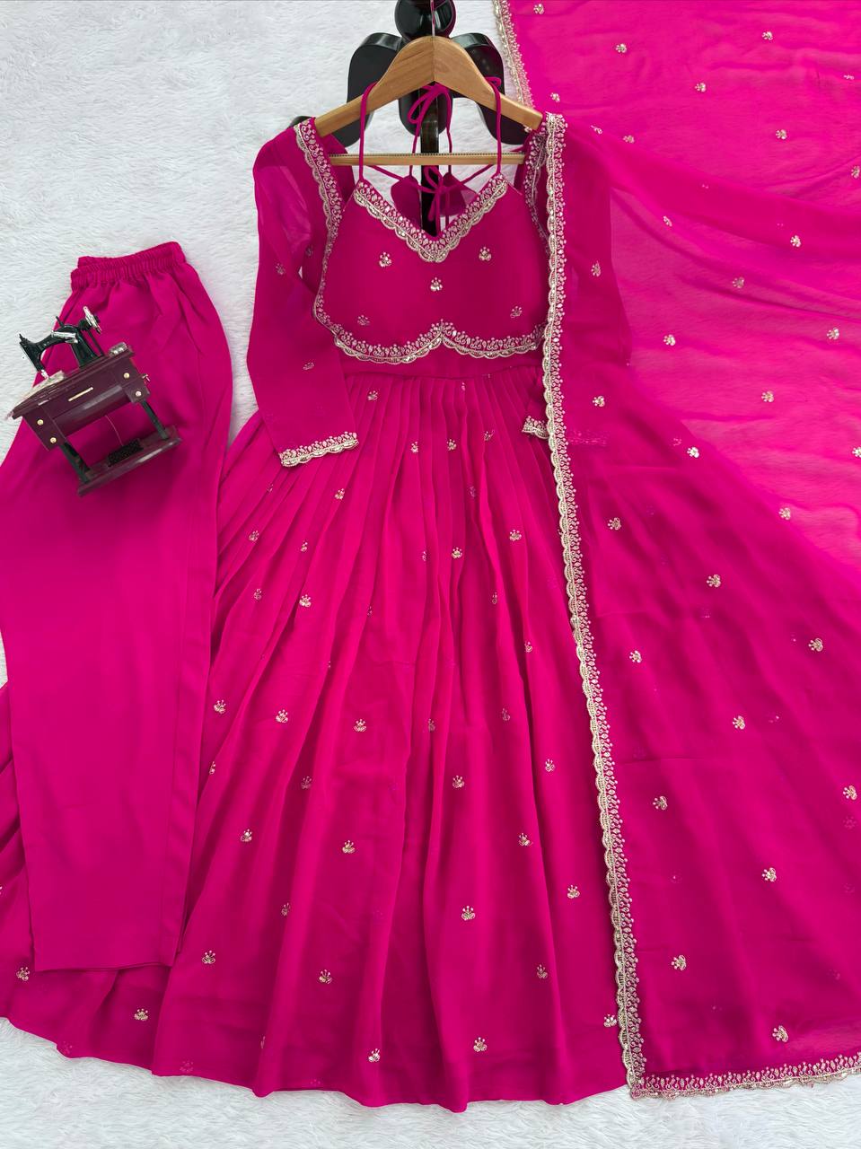 Pink Georgette Anarkali Suit with Thread and Sequin Embroidery