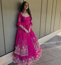 Prazu Fashion Pink Georgette suit with intricate thread and sequin embroidery details