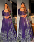Prazu Fashion Blue Georgette Sequins Lehenga Style Wedding Suit