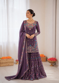 Deep Purple Art Silk Sharara Suit with Thread Sequence & Moti Work