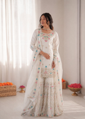 Off-white Art Silk Sharara suit with sequence and Moti work detailing