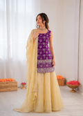 Purple Jacquard Palazzo Suit with Thread and Sequence Work