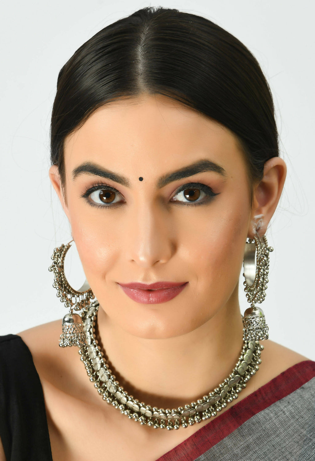 Oxidised Silver-Plated Heart Design Choker Necklace Set