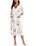 YARISNEY Womens Half Sleeve House Dress Zipper Front Housecoat with Pockets (White FloralS)