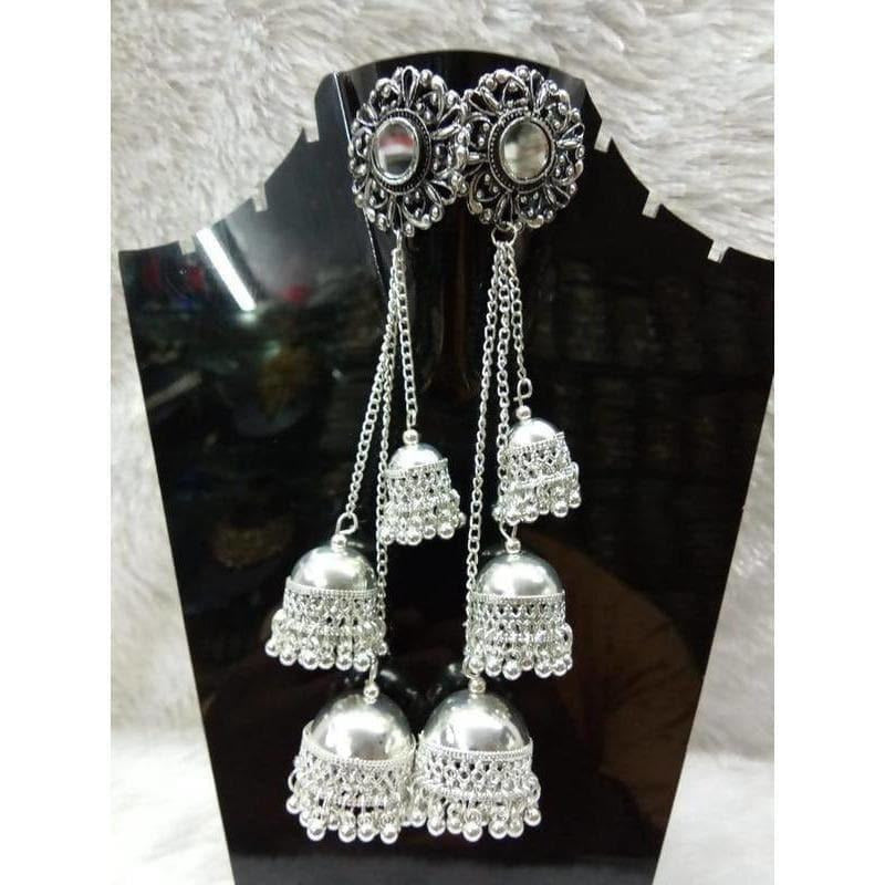 Kashmiri style multiple hanging jhumka earrings for festive and party wear.