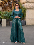 Teal Green heavy georgette Indo-Western crop top with matching palazzo and shrug