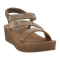 Women's gold embellished cross strap wedge sandals with elastic ankle detail
