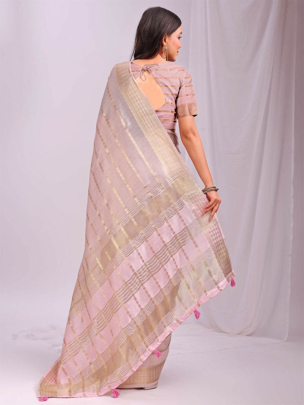 Shree Shyam Fashion Organza Peach Saree
