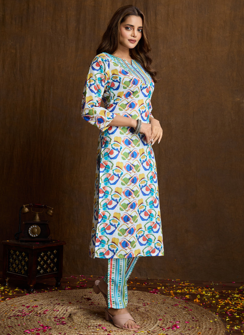 Multi Color Printed Cotton Blend Kurta Pant Set