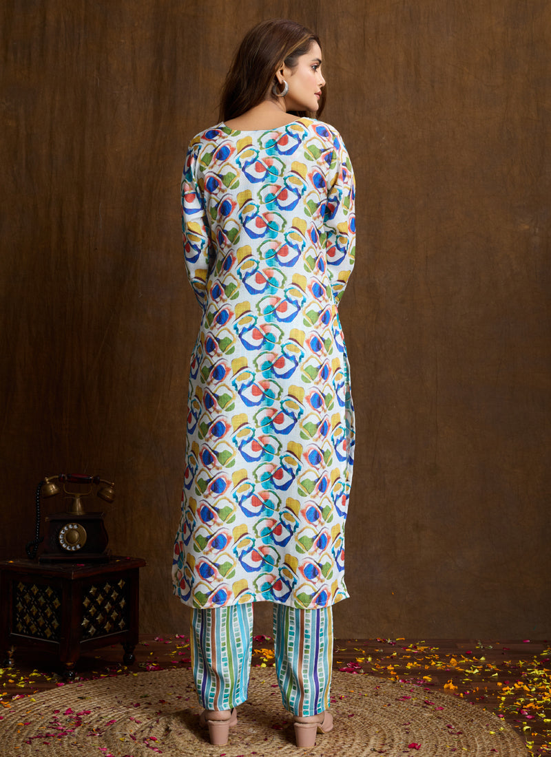 Multi Color Printed Cotton Blend Kurta Pant Set