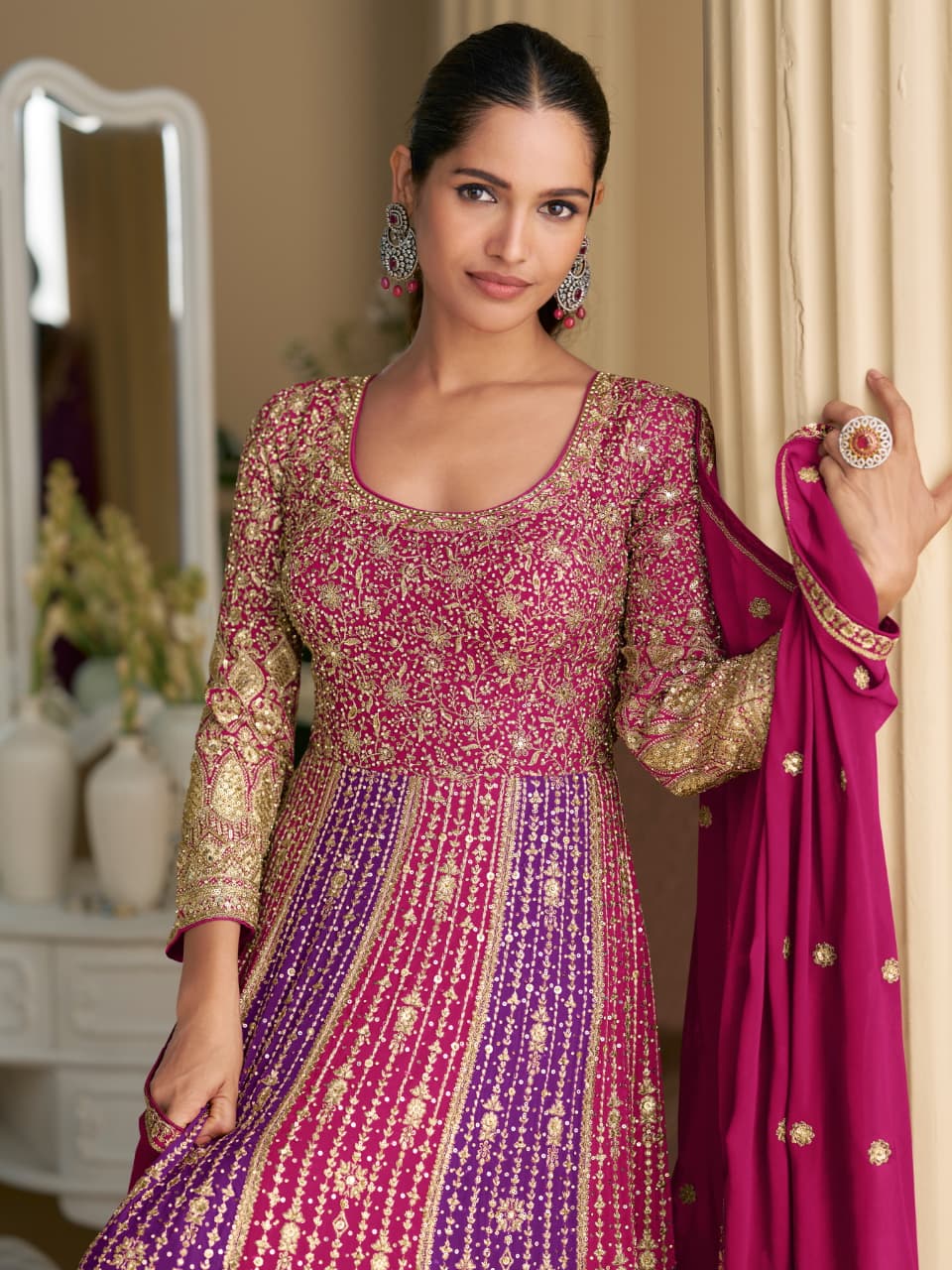 Pink Georgette Wedding Gown for Women