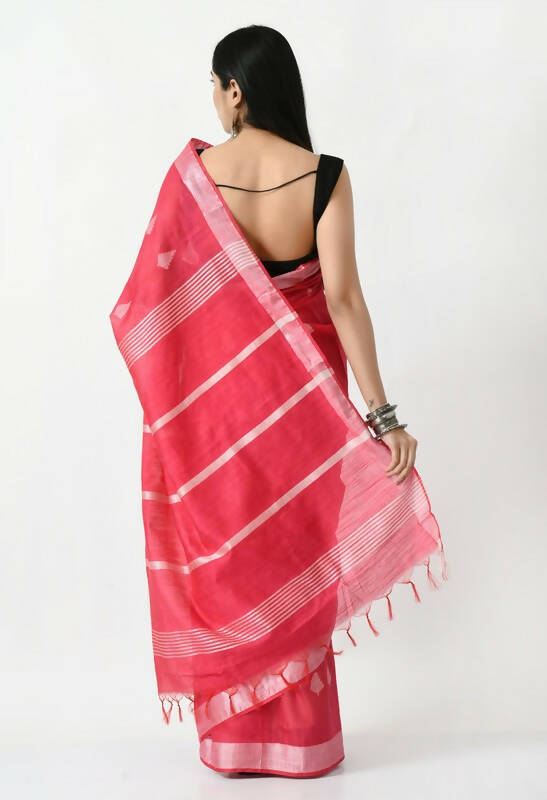 Rose Pink Handloom Silk Saree with All Over Buti and Blouse Piece