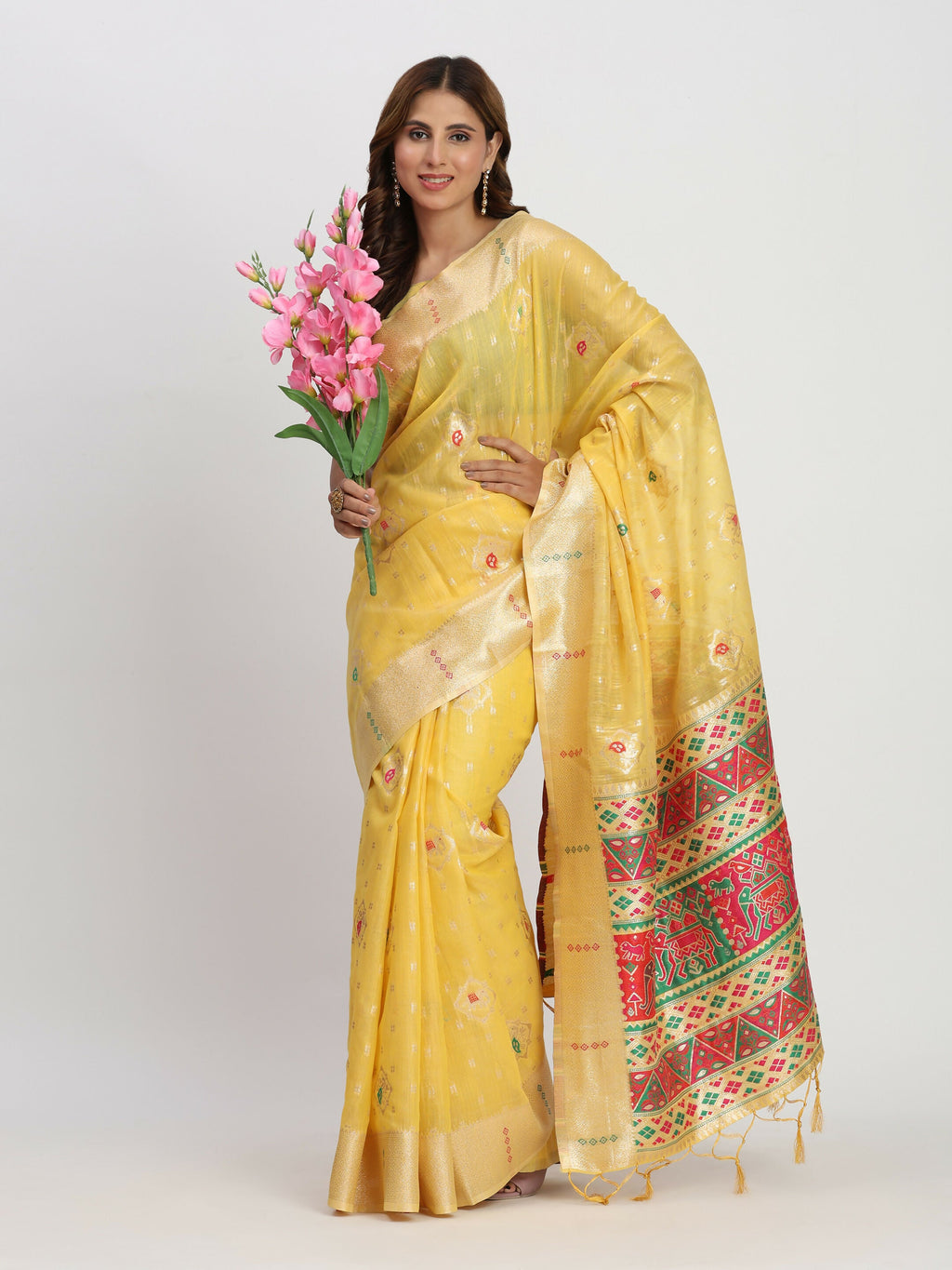 Yellow Linen Cotton Saree with Matching Blouse Piece