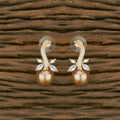 A pair of elegant golden brass earrings with white AD stones for women.