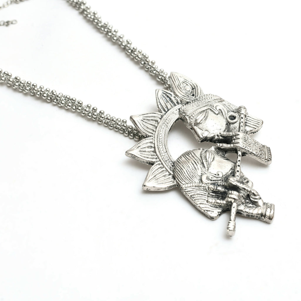 Oxidised Silver-Plated Brass Radha Kishan Long Necklace Set