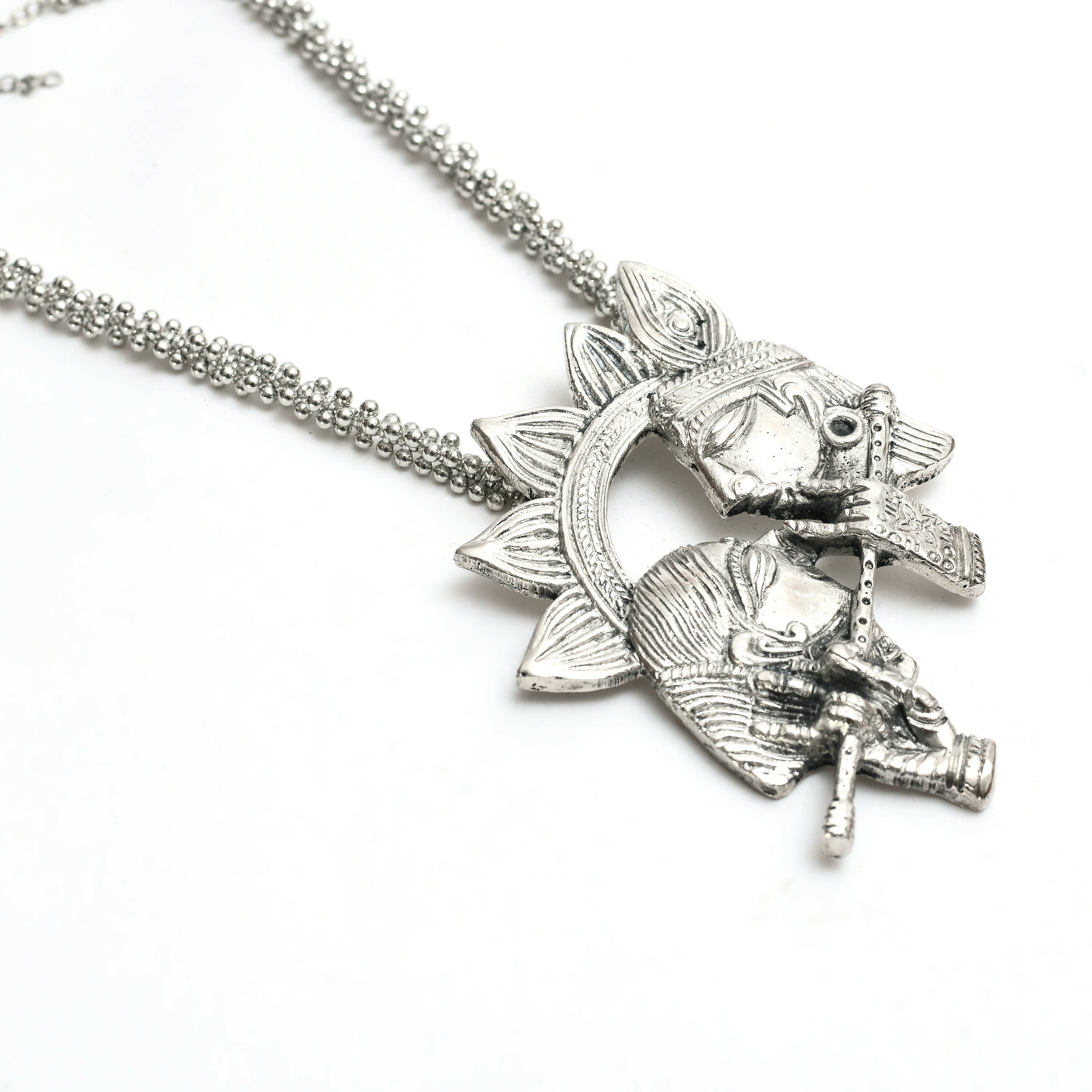 Oxidised Silver-Plated Brass Radha Kishan Long Necklace Set